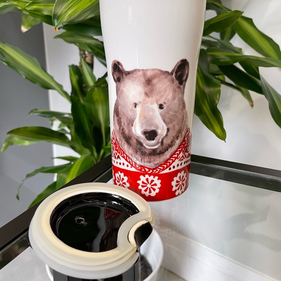 Ciroa Bear Travel Mug 7" Tall Ceramic Latte Cup Insulated Lid Winter Cute - Picture 3 of 9